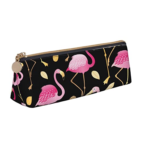 FJAUOQ Federmäppchen mit pinkem Flamingo-Tiermotiv, dreieckig, tragbar, Leder, Organizer mit Reißverschluss, Kosmetiktasche, rose, Einheitsgröße, federmäppchen von FJAUOQ