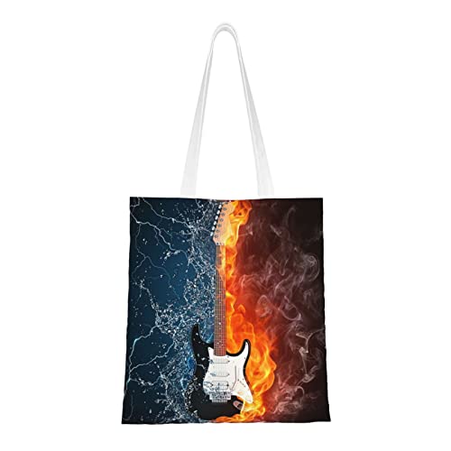 FJAUOQ Flamingo Canvas Tote Bags for Women, Reusable Grocery Bags, Travel Tote Bags for Work Travel Shopping, Fire Ice Gitarre, Einheitsgröße, Canvas & Beach Tote Bag von FJAUOQ