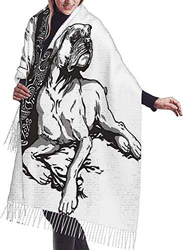 FJAUOQ Frauen Fransen Schal Mode Warm Lange Schal Schal Boxer Hund Hund Hund Handgezeichnet Wrap Schal Schal 68 x 190 cm, Siehe Abbildung, One size von FJAUOQ