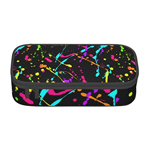 FJAUOQ Glow in Dark Splatter Neon Federmäppchen, Dreieck, große Kapazität, Bleistifttasche, kleine Kosmetiktasche für Damen und Herren, Schwarz , Einheitsgröße, federmäppchen von FJAUOQ