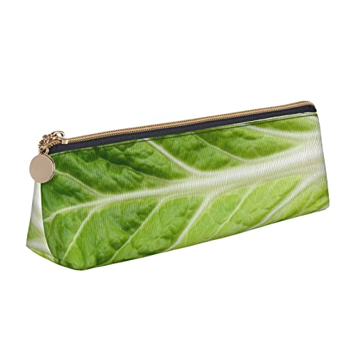 FJAUOQ Grüner Salat Kohl Muster Bleistift Tasche Dreieck Stift Fall Tragbare Bleistift Tasche Leder Organizer mit Reißverschluss Kosmetiktasche Tasche, grün, Einheitsgröße, federmäppchen von FJAUOQ