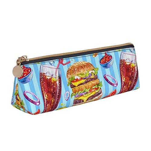 FJAUOQ Hamburger Pizza Streifen Muster Bleistift Tasche Dreieck Stift Fall Tragbare Bleistift Tasche Leder Organizer mit Reißverschluss Kosmetiktasche Tasche, weiß, Einheitsgröße, federmäppchen von FJAUOQ