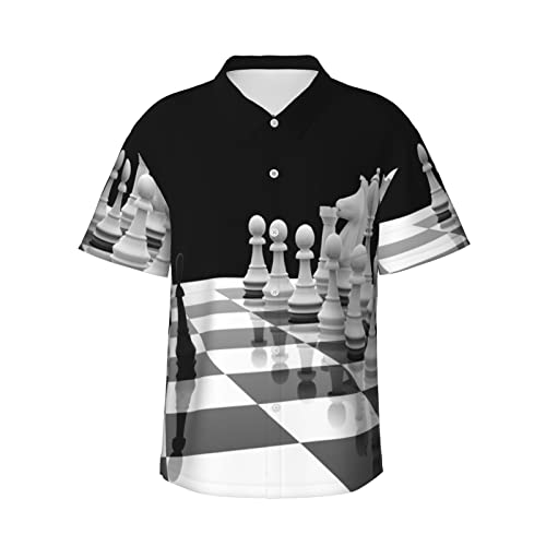 FJAUOQ Internationale Schachfigur Schachbrett Herren Kurzarmhemden Mode Hawaiihemd Sommer Casual Tops von FJAUOQ