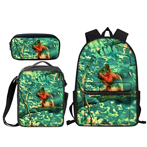 FJAUOQ Kinder Rucksack Set 3-teilig Pommersche Jungen Mädchen Schulranzen Mittagessen Taschen Federmäppchen 3 in 1, Camouflage Eichhörnchen, One size von FJAUOQ