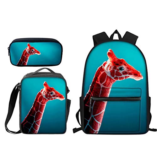 FJAUOQ Kinder Rucksack Set 3-teilig Pommersche Jungen Mädchen Schulranzen Mittagessen Taschen Federmäppchen 3 in 1, giraffe, One size von FJAUOQ