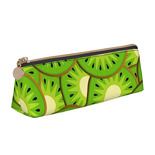 FJAUOQ Kiwi Fruit Red Stripe Pattern Pencil Pouch Triangle Pen Case Portable Pencil Bag Leather Organizer with Zipper Cosmetic Pouch Bag, rot, Einheitsgröße, federmäppchen von FJAUOQ