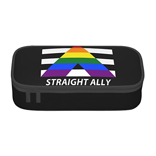 FJAUOQ LGBTQ Gay Straight Ally Pride Flag Federmäppchen, Dreieck Große Kapazität Federmäppchen Stifttasche Kleine Kosmetiktasche für Damen Herren, Schwarz , Einheitsgröße, federmäppchen von FJAUOQ