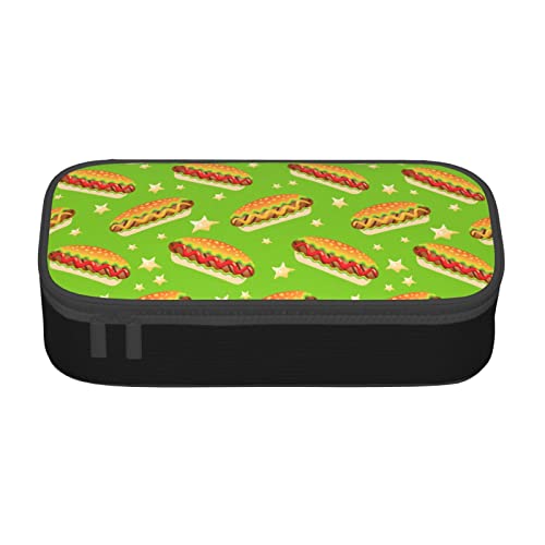 FJAUOQ Lustiges Hot Dog Liebhaber Muster Federmäppchen Dreieck Große Kapazität Bleistift Tasche Kleine Kosmetiktasche für Damen Herren, Schwarz , Einheitsgröße, federmäppchen von FJAUOQ