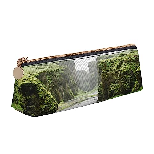 FJAUOQ Mehrfarbig Nature Valley Rivers Print Leder Bleistift Fall Stift Tasche Dreieck Tragbare Bleistift Tasche mit Reißverschluss für Büro, weiß, Einheitsgröße, federmäppchen von FJAUOQ