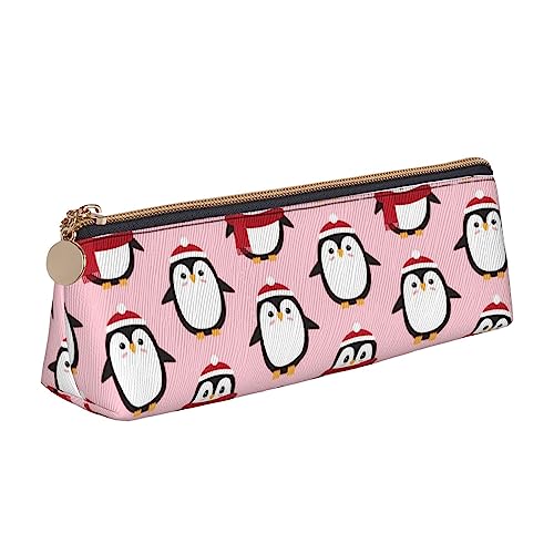 FJAUOQ Merry Christmas Pinguin Pencil Pouch Triangle Pen Case Portable Pencil Bag Leather Organizer with Zipper Cosmetic Pouch Bag, weiß, Einheitsgröße, federmäppchen von FJAUOQ