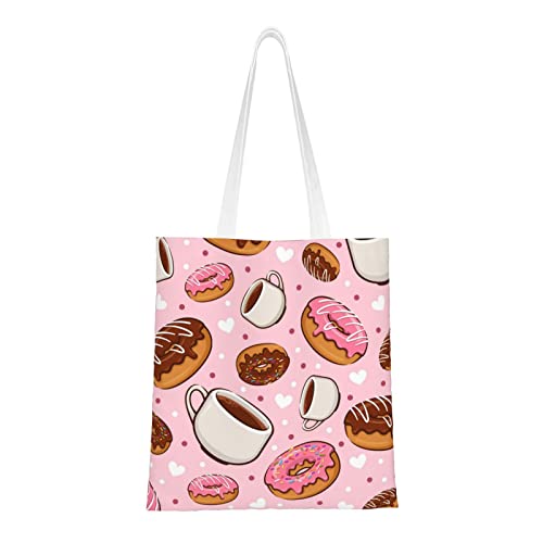 FJAUOQ Mops Canvas Tote Bags for Women, Reusable Grocery Bags, Travel Tote Bags for Work Travel Shopping, Rosa Kaffee Donut, Einheitsgröße, Canvas & Beach Tote Bag von FJAUOQ