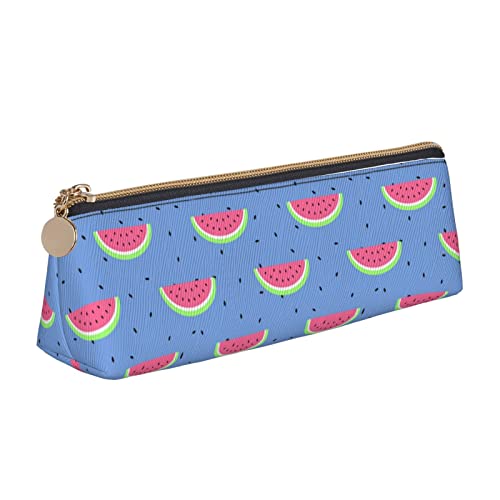 FJAUOQ Nette Wassermelone Muster Bleistift Beutel Dreieck Stift Fall Tragbare Bleistift Tasche Leder Organizer mit Reißverschluss Kosmetiktasche Tasche, weiß, Einheitsgröße, federmäppchen von FJAUOQ