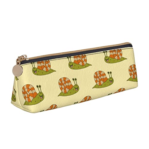 FJAUOQ Niedliche Schnecke Tier Muster Bleistift Tasche Dreieck Stift Fall Tragbare Bleistift Tasche Leder Organizer mit Reißverschluss Kosmetiktasche Tasche, weiß, Einheitsgröße, federmäppchen von FJAUOQ