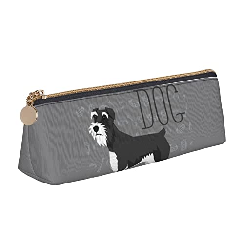 FJAUOQ Niedlicher Hund von Schnauzer Tier Muster Bleistift Tasche Dreieck Stift Fall Tragbare Bleistift Tasche Leder Organizer mit Reißverschluss Kosmetiktasche Tasche, weiß, Einheitsgröße, von FJAUOQ