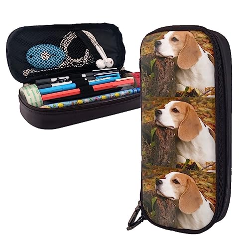 FJAUOQ Niedliches Beagle-Federmäppchen, großes Fassungsvermögen, Leder-Federmäppchen, tragbares Federmäppchen mit Reißverschluss, für Büro-Organizer, Schwarz , Einheitsgröße, Federmäppchen von FJAUOQ