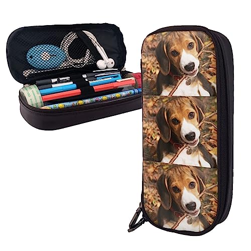 FJAUOQ Niedliches Beagle-Federmäppchen, großes Fassungsvermögen, Leder-Federmäppchen, tragbares Federmäppchen mit Reißverschluss, für Büro-Organizer, Schwarz , Einheitsgröße, Federmäppchen von FJAUOQ