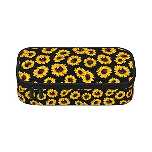 Federmäppchen mit Sonnenblumen-Motiv, großes Fassungsvermögen, Beutel für Stifte, Marker, Schreibtisch, Schreibwaren, Organizer, Box, Kosmetik, Make-up-Tasche für Büro, Universität, Universität von FJAUOQ