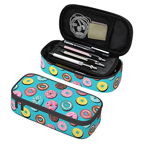 FJAUOQ Niedliches Federmäppchen mit großem Fassungsvermögen für Kinder und Erwachsene, langlebiges Federmäppchen, Stiftbox, Make-up-Tasche mit Fächern für das Schulbüro (Donut DeepSkyBlue) von FJAUOQ