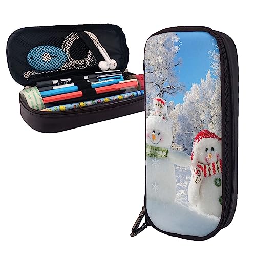 FJAUOQ Niedliches Schneemann-Federmäppchen, großes Fassungsvermögen, Leder-Federmäppchen, tragbares Federmäppchen mit Reißverschluss, für Büro-Organizer, Schwarz , Einheitsgröße, Federmäppchen FJAUOQ Niedliches Schneemann-Federmäppchen, großes Fassungsvermögen, Leder-Federmäppchen, tragbares Federmäppchen mit Reißverschluss, für Büro-Organizer, Schwarz , Einheitsgröße, Federmäppchen von FJAUOQ
