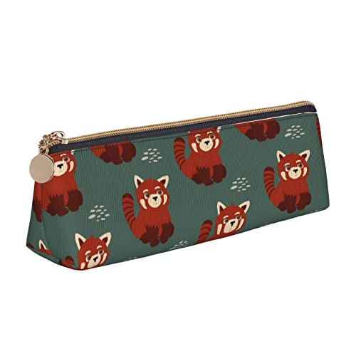 FJAUOQ Niedliches rotes Panda-Muster Bleistift Beutel Dreieck Stift Fall Tragbare Bleistift Tasche Leder Organizer mit Reißverschluss Kosmetiktasche Tasche, rot, Einheitsgröße, federmäppchen von FJAUOQ