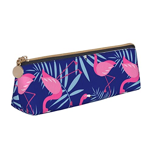 FJAUOQ Pink Flamingo Tropical Pencil Pouch Triangle Pen Case Portable Pencil Bag Leather Organizer with Zipper Cosmetic Pouch Bag, rose, Einheitsgröße, federmäppchen von FJAUOQ