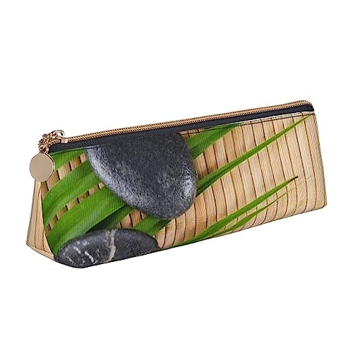 FJAUOQ Rock On A Bamboo Mat Bedrucktes Damen Leder Federmäppchen, großes Fassungsvermögen, Federmappe mit Reißverschluss für Büro, weiß, Einheitsgröße, federmäppchen von FJAUOQ