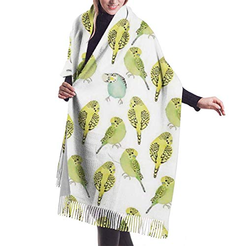 FJAUOQ Schal Wrap Decke Schal Damen Schal Aquarell Wellensittiche Klassische Quaste Plaid Schal Herbst und Winter Warmer Schal, Siehe Abbildung, One size von FJAUOQ