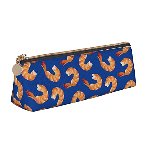 FJAUOQ Shrimp Pattern Sea Food Pencil Pouch Triangle Pen Case Portable Pencil Bag Leather Organizer with Zipper Cosmetic Pouch Bag, weiß, Einheitsgröße, federmäppchen von FJAUOQ