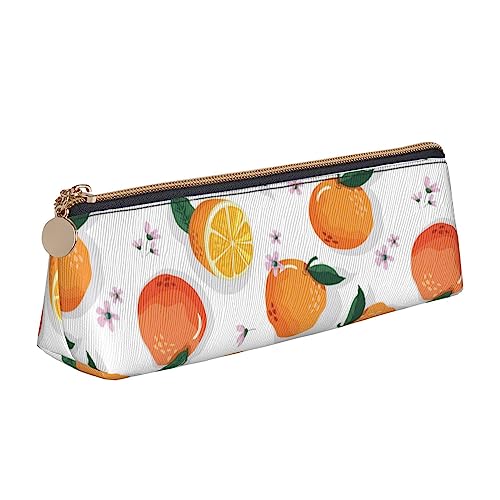 FJAUOQ Sommer Orangen und Blüten Bleistift Tasche Dreieck Stift Fall Tragbare Bleistift Tasche Leder Organizer mit Reißverschluss Kosmetiktasche Tasche, weiß, Einheitsgröße, federmäppchen von FJAUOQ