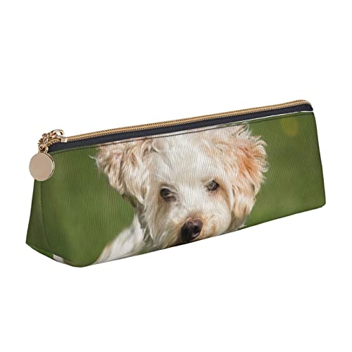 FJAUOQ West Terrier Federmäppchen mit Hundemuster, dreieckig, tragbar, Leder, Organizer mit Reißverschluss, Kosmetiktasche, weiß, Einheitsgröße, federmäppchen von FJAUOQ