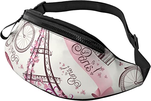 Fanny Pack, Eiffel-Paris-Turm mit rosa Blumen, modische Hüfttasche, verstellbare Hüfttasche für Männer und Frauen von FJAUOQ