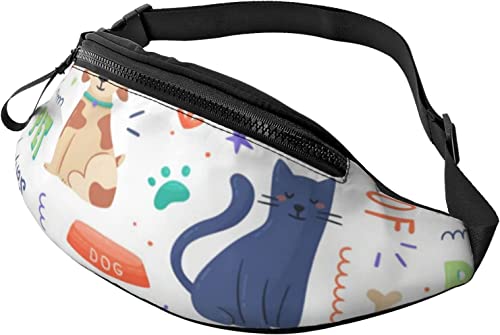 Fanny Pack mit niedlichem Hund, Katze, Kätzchen, Buntem Gekritzel, modische Gürteltasche, verstellbare Hüfttasche für Männer und Frauen von FJAUOQ