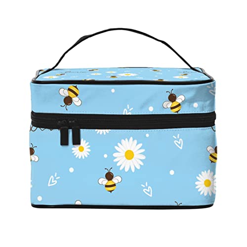 Daisy Bee Make-up-Tasche für Frauen,großes Fassungsvermögen,Reise-Kosmetiktasche,tragbare Kulturtasche,Make-up-Tasche für Mädchen,niedliches Schmuck-Make-up-Pinsel-Organizer-Etui,Geschenke für Fr von FJAUOQ