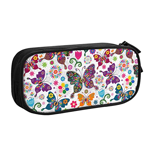 Federmäppchen Colorful Butterfly and Flower Pencil Case Compartments Pen Pouch Box Multifunctional Makeup Bag Holder Large Storage Stationery Organizer with Zipper for Office Travel von FJAUOQ
