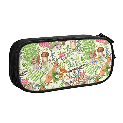 Federmäppchen Cute Animals in Green Forest Pencil Case Compartments Pen Pouch Box Multifunctional Makeup Bag Holder Large Storage Stationery Organizer with Zipper for Office Travel von FJAUOQ