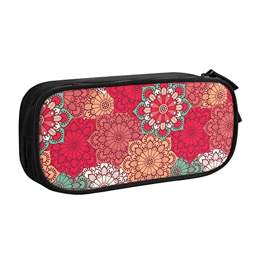 Federmäppchen Ethnic Red Floral Pencil Case Compartments Pen Pouch Box Multifunctional Makeup Bag Holder Large Storage Stationery Organizer with Zipper for Office Travel von FJAUOQ