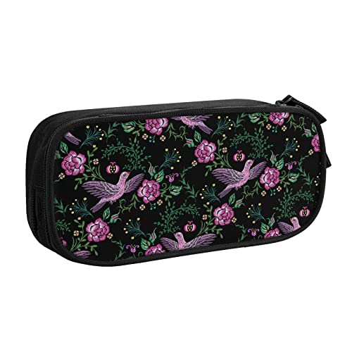 Federmäppchen Floral Birds and Rose Pencil Case Compartments Pen Pouch Box Multifunctional Makeup Bag Holder Large Storage Stationery Organizer with Zipper for Office Travel von FJAUOQ