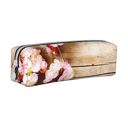 Federmäppchen Floral on Wooden Pencil Case with Zipper Durable Portable Pen Pouch Office Storage Bag Travel Toiletry Holder for Women Men von FJAUOQ