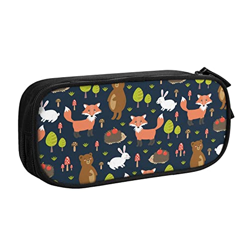 Federmäppchen Forest with Cute Animals Pencil Case Compartments Pen Pouch Box Multifunctional Makeup Bag Holder Large Storage Stationery Organizer with Zipper for Office Travel von FJAUOQ