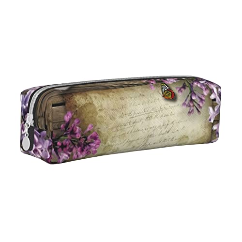 Federmäppchen Letter Flower On Wooden Board Pencil Case with Zipper Durable Portable Pen Pouch Office Storage Bag Travel Toiletry Holder for Women Men von FJAUOQ