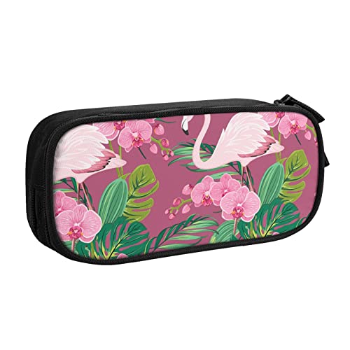 Federmäppchen Orchid Flower Flamingo Tropical Leaves Pencil Case Compartments Pen Pouch Box Multifunctional Makeup Bag Holder Large Storage Stationery Organizer with Zipper for Office Travel von FJAUOQ