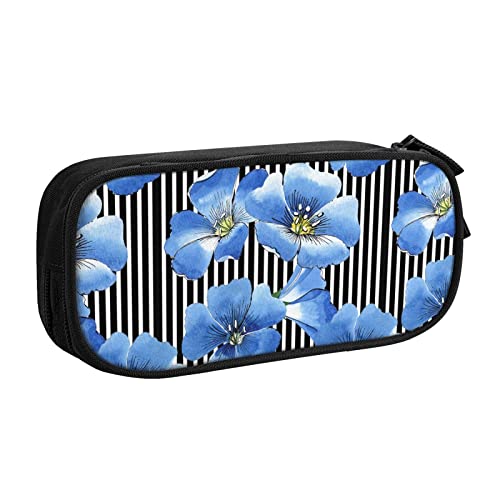 Federmäppchen Watercolor Blue Flax Flower Pencil Case Compartments Pen Pouch Box Multifunctional Makeup Bag Holder Large Storage Stationery Organizer with Zipper for Office Travel von FJAUOQ