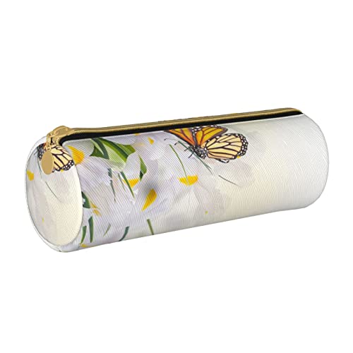 Federmäppchen White Flower Yellow Butterfly Pencil Case with Zipper Durable Portable Pen Pouch Office Storage Bag Travel Toiletry Holder for Women Men von FJAUOQ