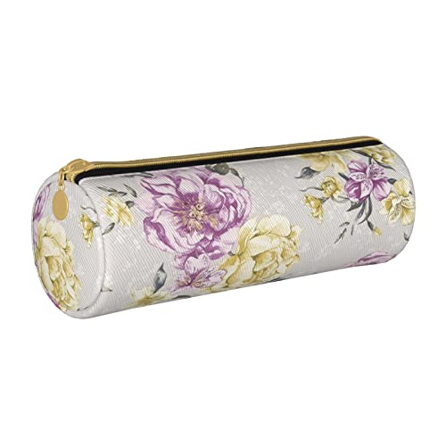 Federmäppchen Yellow and Purple Peonies Floral Pencil Case with Zipper Durable Portable Pen Pouch Office Storage Bag Travel Toiletry Holder for Women Men von FJAUOQ