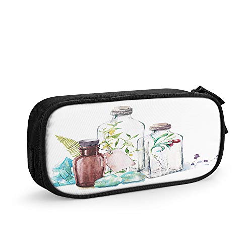 Federmäppchen mit großem Fassungsvermögen, Glasflasche, Pflanze, Farnblätter, Beeren, Edelstein, Blumen, Stiftebox, große Aufbewahrungstasche, Tasche, Schule, Schreibwaren für Damen und Herren, Federmäppchen mit großem Fassungsvermögen, Glasflasche, Pflanze, Farnblätter, Beeren, Edelstein, Blumen, Stiftebox, große Aufbewahrungstasche, Tasche, Schule, Schreibwaren für Damen und Herren, von FJAUOQ
