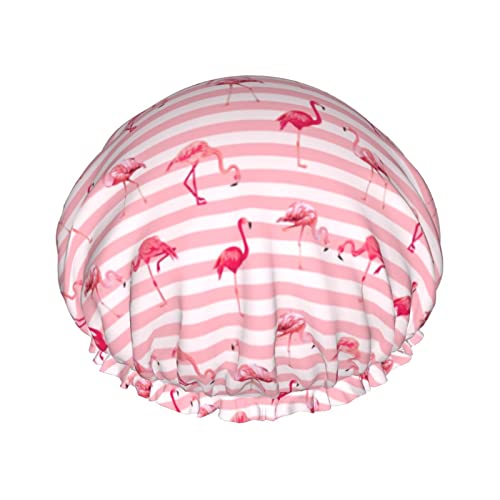 Flamingo-Duschhaube, Set mit 1 große Öffnung, Stretch-Badekappe mit elastischem Seil, wasserdicht, doppellagig, Badekappe, wiederverwendbar, für Damen, Herren und Kinder, doppellagige, wasserdichte von FJAUOQ