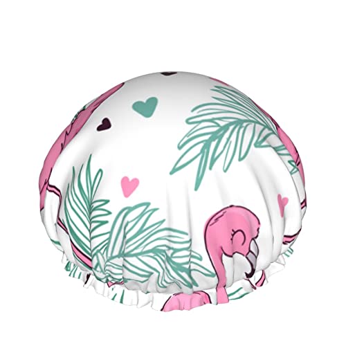 Flamingo-Duschhaube für Frauen, Schichten, Baden, Dusche, wiederverwendbar, elastisches Band, Stretch-Saum, Haarhut von FJAUOQ