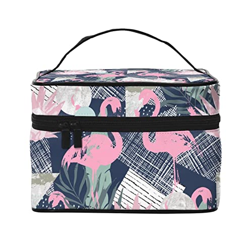 Flamingo-Make-up-Tasche für Frauen,Reise-Kosmetiktasche mit großem Fassungsvermögen,tragbarer Kulturbeutel,Make-up-Tasche für Mädchen,niedliches Schmuck-Make-up-Pinsel-Organizer-Etui,Geschenke fü von FJAUOQ