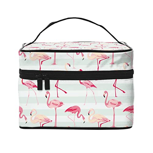 Flamingo-Make-up-Tasche für Frauen,Reise-Kosmetiktasche mit großem Fassungsvermögen,tragbarer Kulturbeutel,Make-up-Tasche für Mädchen,niedliches Schmuck-Make-up-Pinsel-Organizer-Etui,Geschenke fü von FJAUOQ