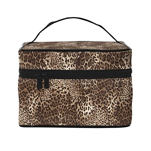Make-up-Tasche mit Leopardenmuster für Frauen,Reise-Kosmetiktasche mit großem Fassungsvermögen,tragbarer Kulturbeutel,Make-up-Tasche für Mädchen,niedliches Schmuck-Make-up-Pinsel-Organizer-Etui,G von FJAUOQ